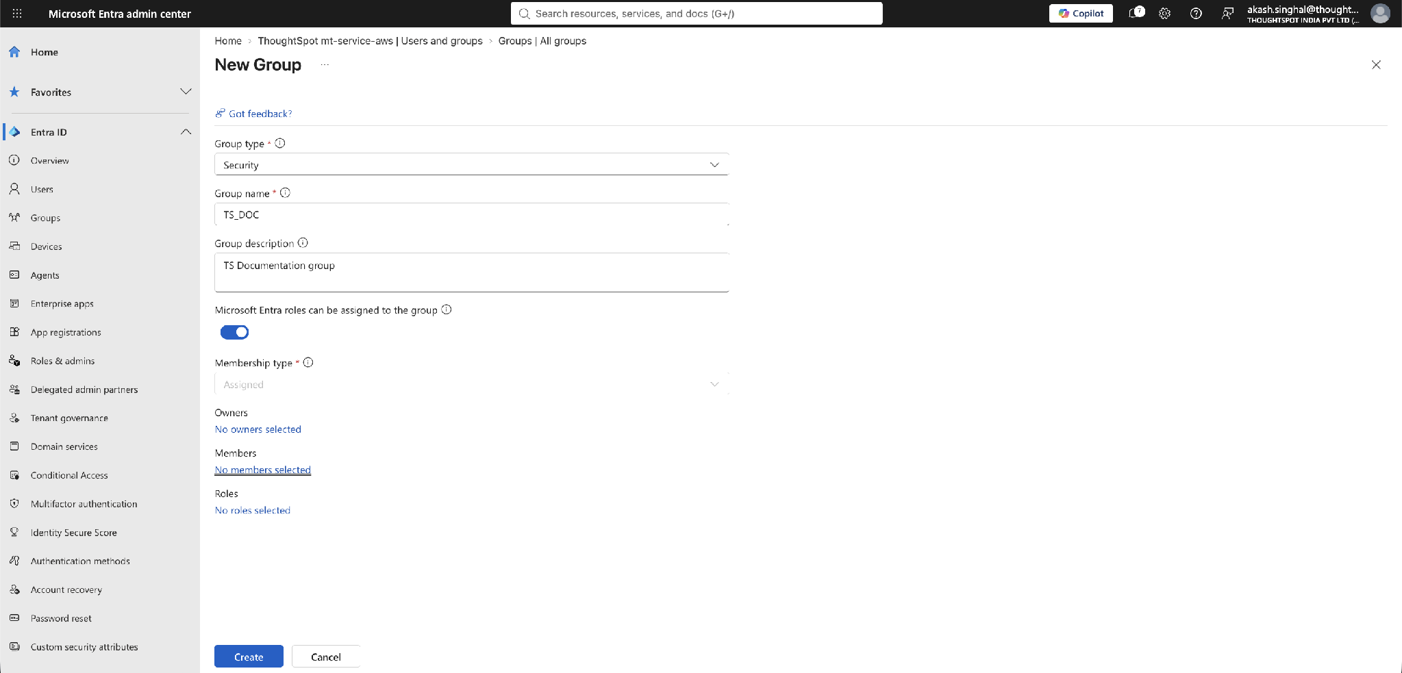 New Group – create a security group for ThoughtSpot access