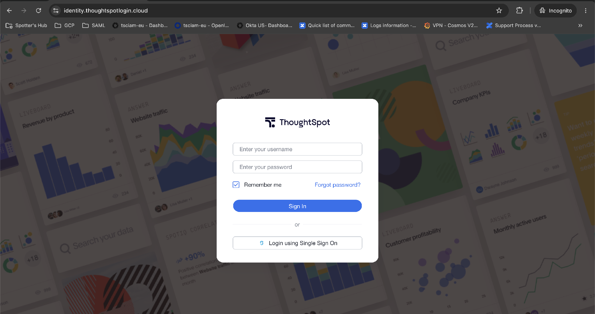 ThoughtSpot login page – Login using Single Sign On