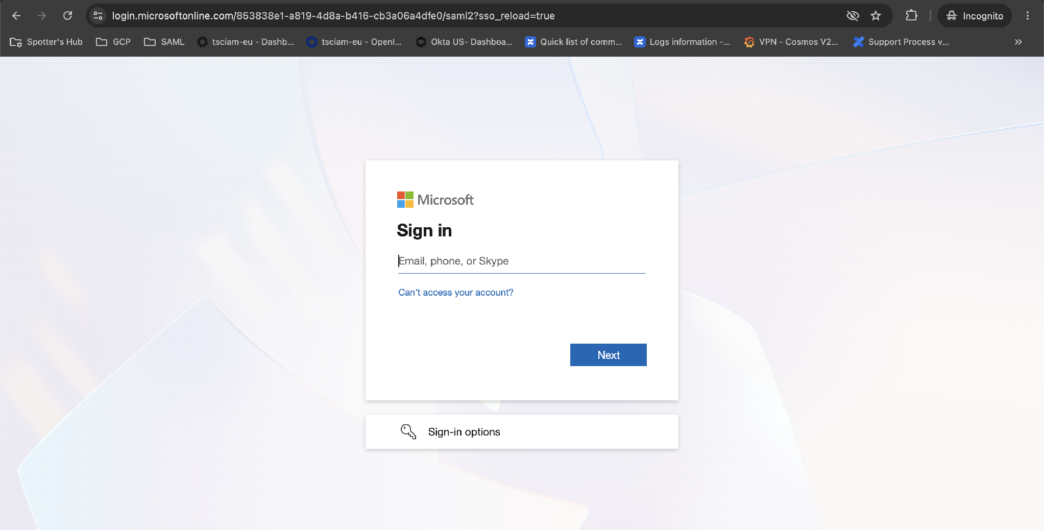Microsoft Entra sign-in page