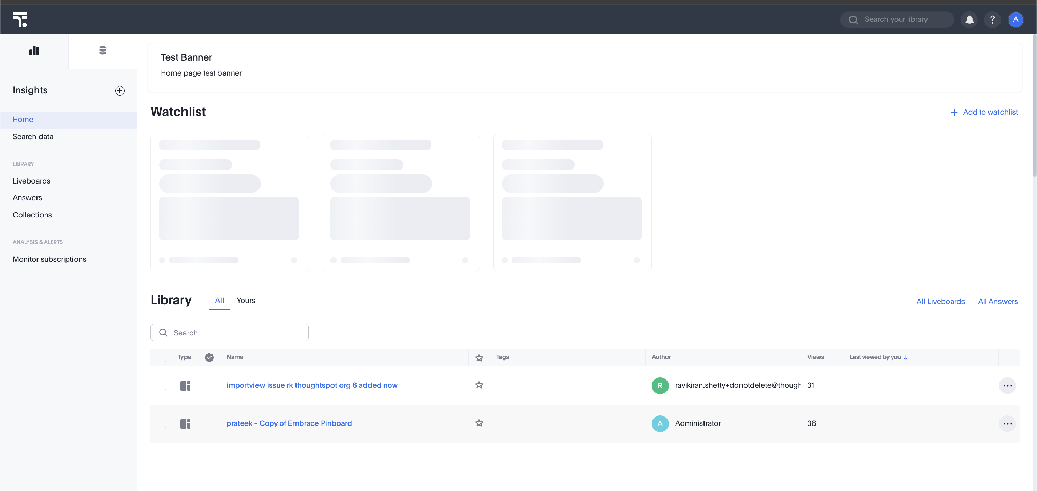 ThoughtSpot home page after a successful SSO login