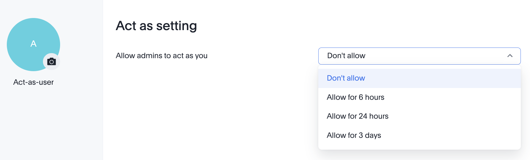 Allow admins to act as you dropdown options
