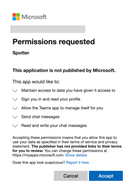 Microsoft permissions requested