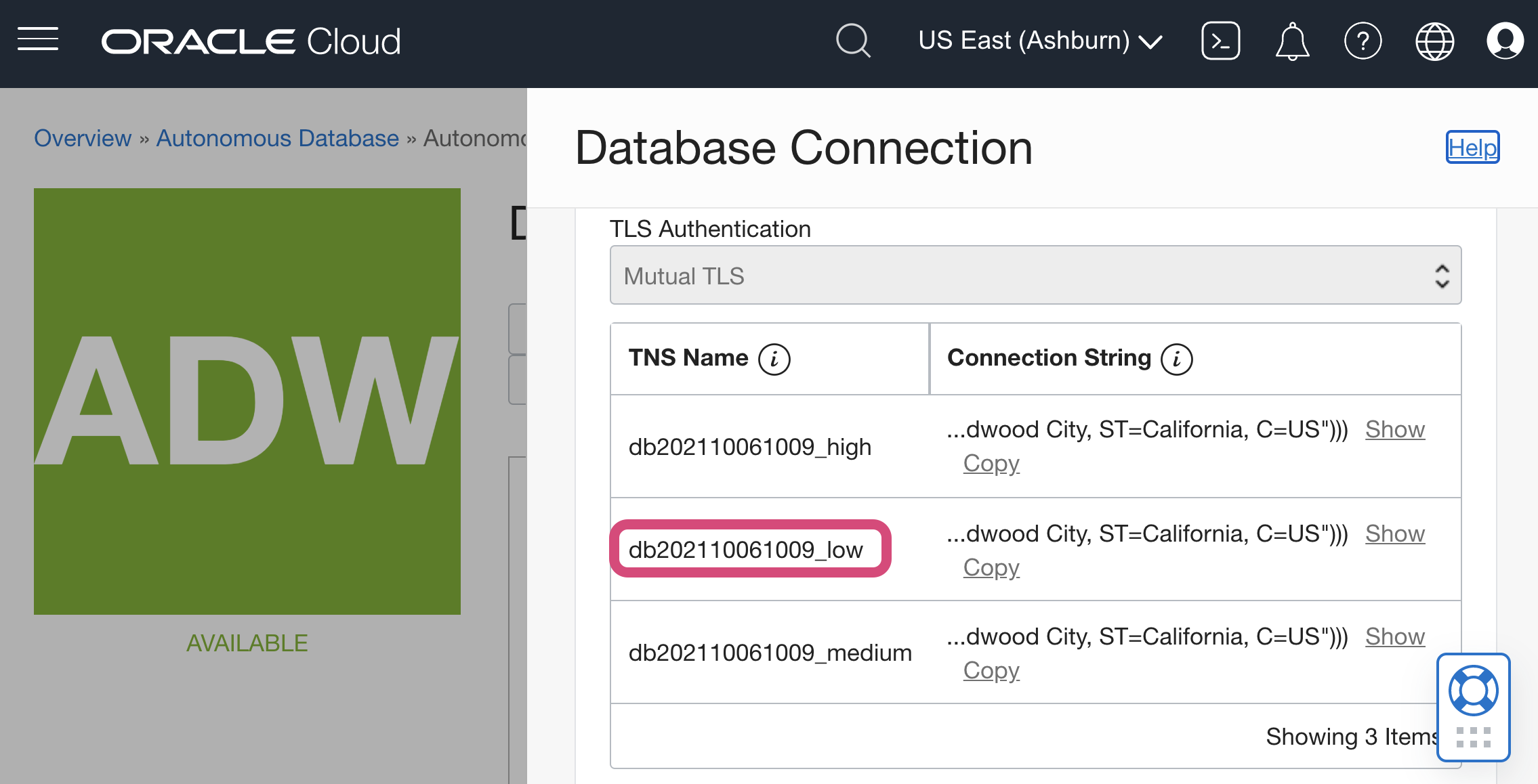 Oracle Autonomous TNS Name