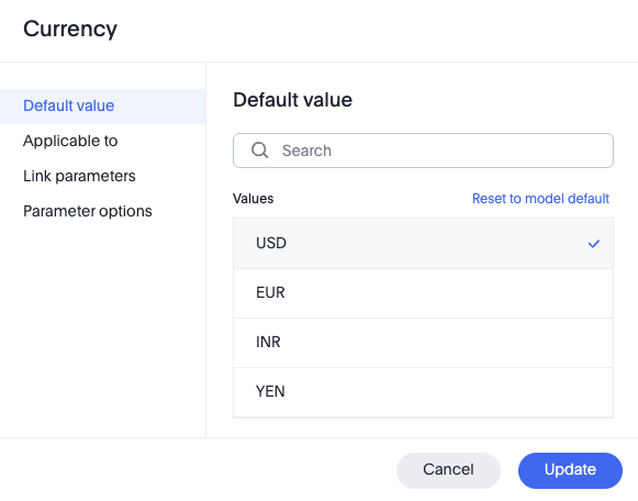 parameter link modal