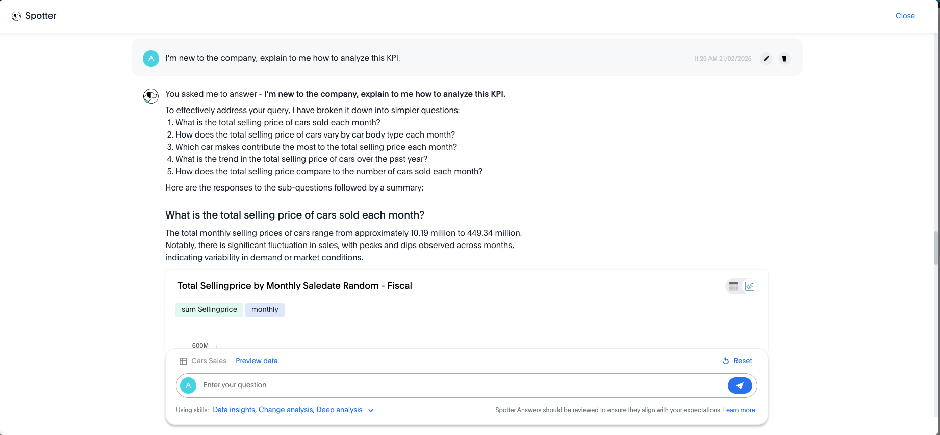 Spotter analyzes your question and answers breakdown