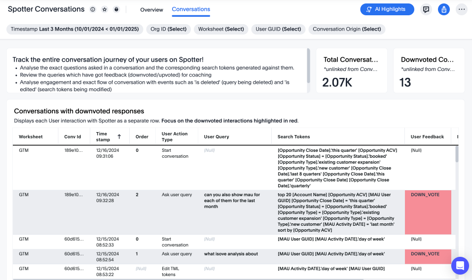 Spotter Conversations page