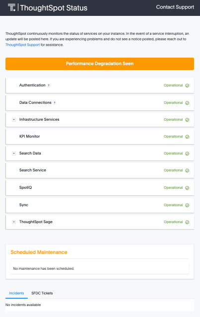ThoughtSpot status page
