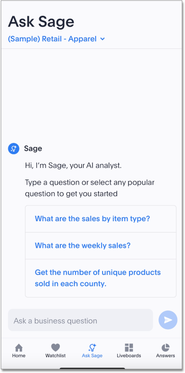 Mobile Ask Sage tab