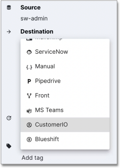 Select customer.io as destination