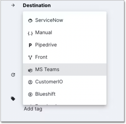 Select MS Teams as destination