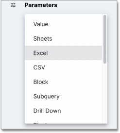 Select Excel under Parameters