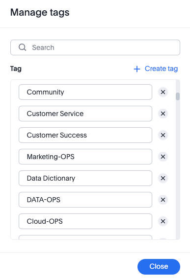 Manage tags modal