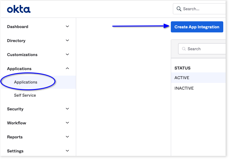 Select Applications > Create App Integration