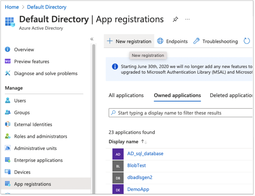 Select App registrations > New registration