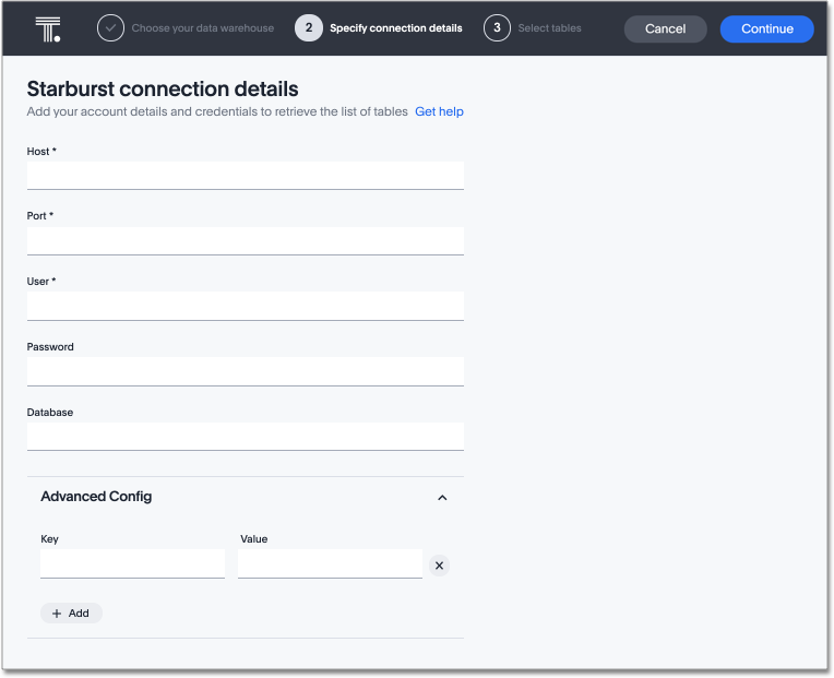 Specify connection details for Starburst