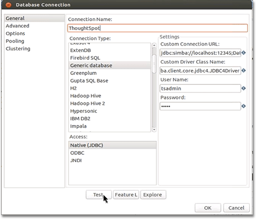 Database connection dialog