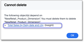 Cannot delete table with dependents warning