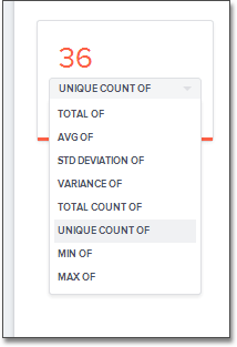 Image of a numeric headline with 8 aggregation options: unique count of
