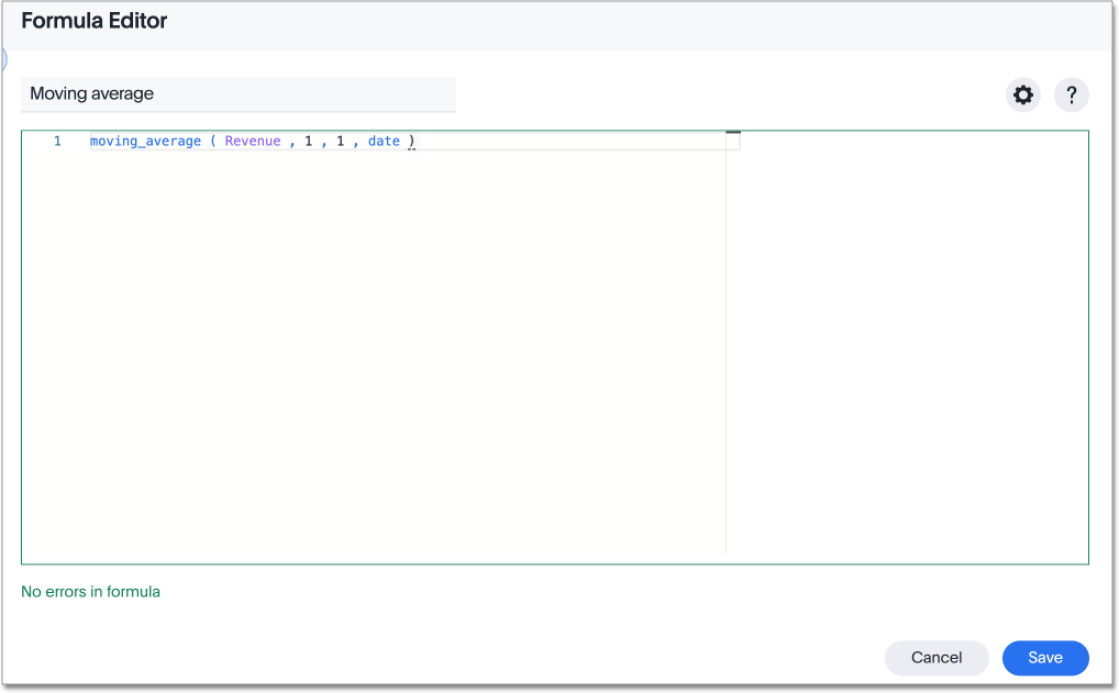 Moving average formula in the formula builder