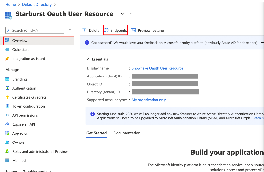 Overview > Endpoints page