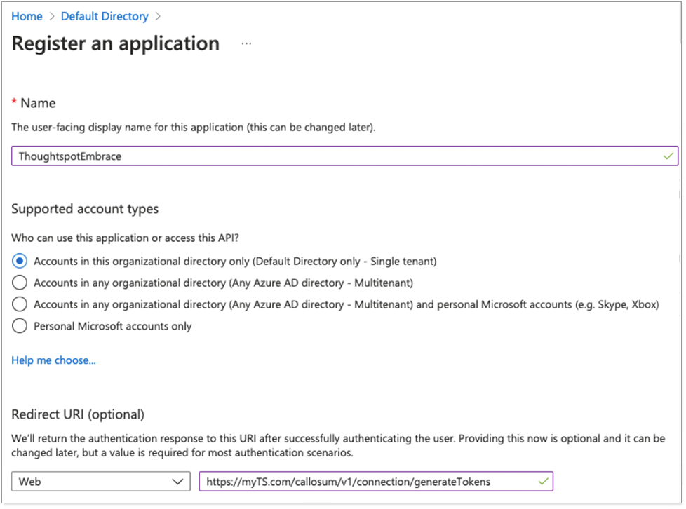 Register an application page