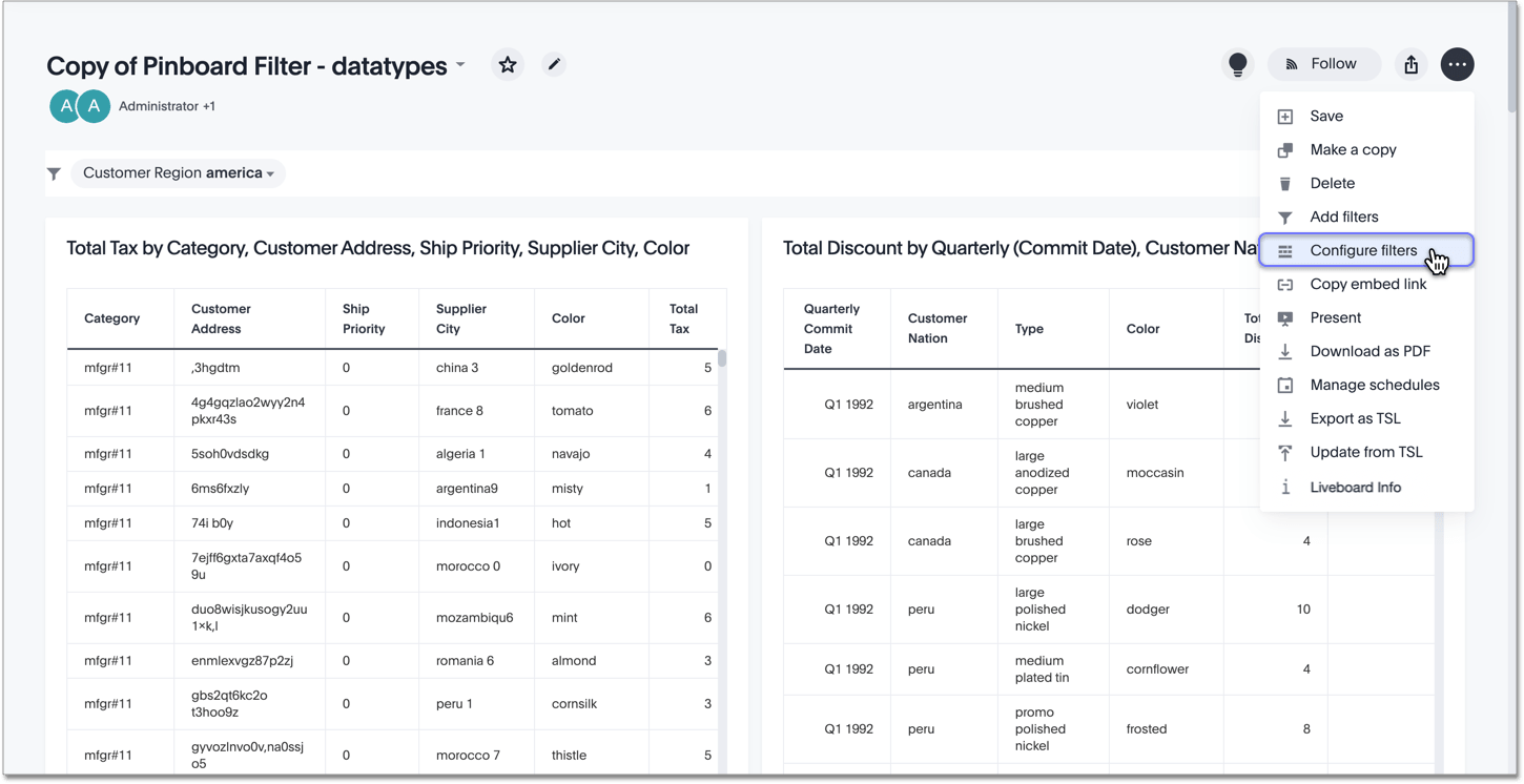 Configure filters