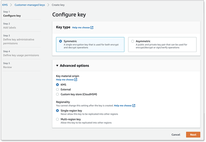 Choose the Symmetric key type