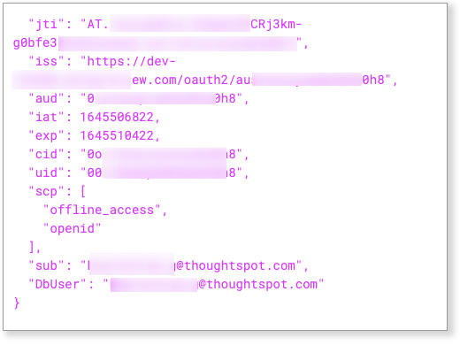 Sample token payload